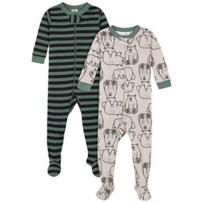 Gerber Baby-Jungen 2er-Pack Pyjamas mit Füßen, Bär grün gestreift weiß, 6 Monate Gerber Baby-Jungen 2er-Pack Pyjamas mit Füßen, Bär grün gestreift weiß, 6 Monate