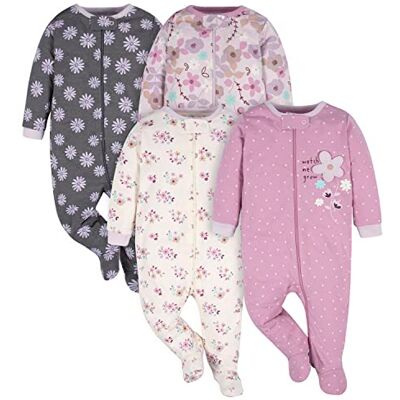 Gerber Baby-Mädchen-4er-Pack Sleep'N Play Strampler und Kleinkind-Schlafanzüge, Lavender Garden, Neugeboren Gerber Baby-Mädchen-4er-Pack Sleep'N Play Strampler und Kleinkind-Schlafanzüge, Lavender Garden, Neugeboren