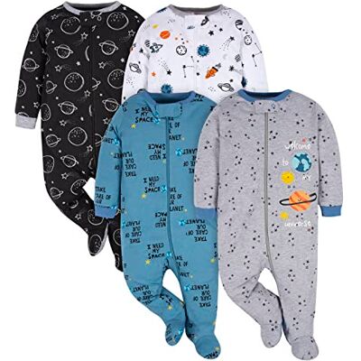 Gerber Baby Jungen 4er-Pack Sleep'N Play Strampler und Kleinkind-Schlafanzüge, Space, Neugeboren Gerber Baby Jungen 4er-Pack Sleep'N Play Strampler und Kleinkind-Schlafanzüge, Space, Neugeboren
