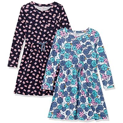 Amazon Mädchen Langärmeliges T-Shirt-Kleid, Elastische Taille, Blau Floral/Marineblau, 6-7 Jahre Amazon Mädchen Langärmeliges T-Shirt-Kleid, Elastische Taille, Blau Floral/Marineblau, 6-7 Jahre