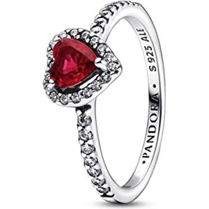 PANDORA Ausgeprägtes Rotes Herz Ring aus Sterlingsilber mit Zirkonia in der Farbe Silber-Rot, Timeless Collection, Gr.54, 198421C02-54 PANDORA Ausgeprägtes Rotes Herz Ring aus Sterlingsilber mit Zirkonia in der Farbe Silber-Rot, Timeless Collection, Gr.54, 198421C02-54