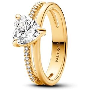 PANDORA Timeless Doppelband Herz Ring mit aus Sterling Silber mit vergoldeter Metalllegierung und Cubic Zirkonia, Größe 58, 163100C01-58 PANDORA Timeless Doppelband Herz Ring mit aus Sterling Silber mit vergoldeter Metalllegierung und Cubic Zirkonia, Größe 58, 163100C01-58