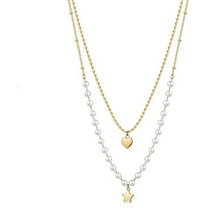 Brosway Damen Zweireihige Halskette CHANT aus Edelstahl mit 14K-vergoldeter-PVD-Beschichtung, verziert mit Perlen, Länge: 51 cm, BAH82 Brosway Damen Zweireihige Halskette CHANT aus Edelstahl mit 14K-vergoldeter-PVD-Beschichtung, verziert mit Perlen, Länge: 51 cm, BAH82