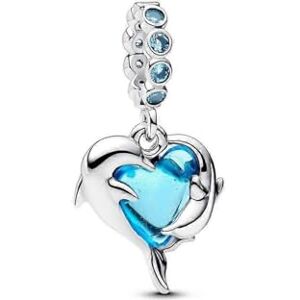 PANDORA Moments Blauer Murano-Glas Delfine Charm-Anhänger aus Sterling Silber, Kompatibel Me und Moments Anhänger, 793924C01 PANDORA Moments Blauer Murano-Glas Delfine Charm-Anhänger aus Sterling Silber, Kompatibel Me und Moments Anhänger, 793924C01