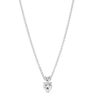 PANDORA Timeless Doppelherz-Anhänger Funkelnde Collier-Halskette mit Karabiner-Verschluss aus Sterling-Silber, Kompatibel Timeless Armbänder, Größe: 45cm PANDORA Timeless Doppelherz-Anhänger Funkelnde Collier-Halskette mit Karabiner-Verschluss aus Sterling-Silber, Kompatibel Timeless Armbänder, Größe: 45cm