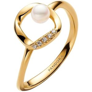 PANDORA Organisch Geformter Pavé Kreis & Behandelte Süßwasserzuchtperle Ring aus 14 Karat Vegoldung, mit Cubic Zirkonia, aus der Essence Kollektion, Gr. 56, 163831C01-56 PANDORA Organisch Geformter Pavé Kreis & Behandelte Süßwasserzuchtperle Ring aus 14 Karat Vegoldung, mit Cubic Zirkonia, aus der Essence Kollektion, Gr. 56, 163831C01-56