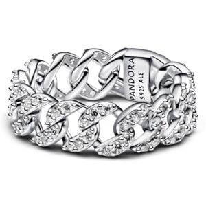 PANDORA Timeless Pavé Cuban Ketten-Ring aus Sterling Silber mit Zirkonia, Größe: 52, 193557C01-52 PANDORA Timeless Pavé Cuban Ketten-Ring aus Sterling Silber mit Zirkonia, Größe: 52, 193557C01-52