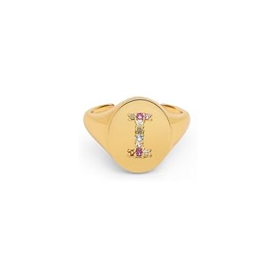 SINGULARU Personalisierter Ring Signet Letter Colors. Messing mit 18 Kt Vergoldeter Beschichtung und Zirkonia. Schmuck für Damen. Buchstabe I. SINGULARU Personalisierter Ring Signet Letter Colors. Messing mit 18 Kt Vergoldeter Beschichtung und Zirkonia. Schmuck für Damen. Buchstabe I.