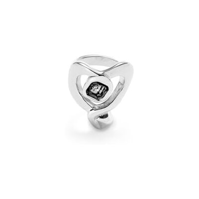 Uno de 50 UNOde50 Ring aus versilberter Metalllegierung mit schwarzem Kristall und Herz Uno de 50 UNOde50 Ring aus versilberter Metalllegierung mit schwarzem Kristall und Herz