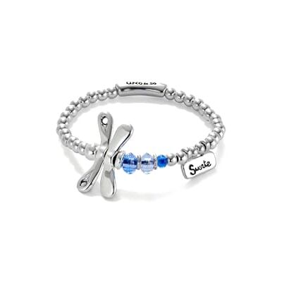 Uno de 50 Elastisches Armband mit Libelle, Sterlingsilber plattiert mit blauen Kristallen Uno de 50 Elastisches Armband mit Libelle, Sterlingsilber plattiert mit blauen Kristallen