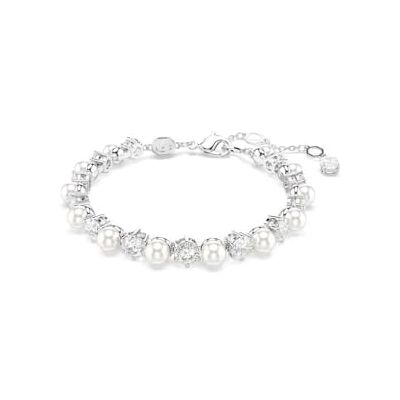 Swarovski Matrix Tennis Armband, Rhodiniertes Damenarmband mit Weißen Kristallen und Kristallperlen, Mit Karabinerschließe, Armbandlänge: 16.5-21 cm, Armbandbreite: 0.5 cm Swarovski Matrix Tennis Armband, Rhodiniertes Damenarmband mit Weißen Kristallen und Kristallperlen, Mit Karabinerschließe, Armbandlänge: 16.5-21 cm, Armbandbreite: 0.5 cm