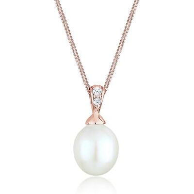 DIAMORE Elli DIAMONDS Halskette Damen Klassisch Perle mit Diamant (0.045 ct.) in 925 Sterling Silber DIAMORE Elli DIAMONDS Halskette Damen Klassisch Perle mit Diamant (0.045 ct.) in 925 Sterling Silber