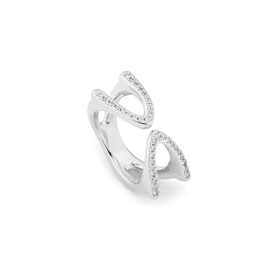 Uno de 50 Ring aus Metalllegierung aus Sterlingsilber mit offener Halbellipsenform und Topasen Uno de 50 Ring aus Metalllegierung aus Sterlingsilber mit offener Halbellipsenform und Topasen