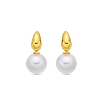LUXENTER Rosmi Ohrringe aus Metalllegierung mit weißer Perle, Finish aus 18-karätigem Gelbgold, weiß, mittelgroße Ohrringe, Damenschmuck LUXENTER Rosmi Ohrringe aus Metalllegierung mit weißer Perle, Finish aus 18-karätigem Gelbgold, weiß, mittelgroße Ohrringe, Damenschmuck