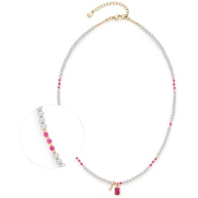 JEWELS BY LEONARDO Halskette Ciao Pinky • kurze Perlen-Kette aus goldfarbenem Edelstahl • graue Imitations- und Glasperlen in kräftigem Pink • 42-47 cm Länge • Schmuck Geschenk für Frauen • 024974 JEWELS BY LEONARDO Halskette Ciao Pinky • kurze Perlen-Kette aus goldfarbenem Edelstahl • graue Imitations- und Glasperlen in kräftigem Pink • 42-47 cm Länge • Schmuck Geschenk für Frauen • 024974