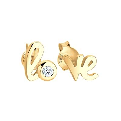 DIAMORE Elli DIAMONDS Ohrringe Damen Ohrstecker Love Schriftzug Basic mit Diamant (0.03 ct.) in 585 Gelbgold DIAMORE Elli DIAMONDS Ohrringe Damen Ohrstecker Love Schriftzug Basic mit Diamant (0.03 ct.) in 585 Gelbgold