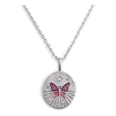 SINGULARU Butterfly Medaille Halskette Rosé. Messing mit Rhodium-Beschichtung und Emaille und Zirkonia. Schmuck für Damen. SINGULARU Butterfly Medaille Halskette Rosé. Messing mit Rhodium-Beschichtung und Emaille und Zirkonia. Schmuck für Damen.