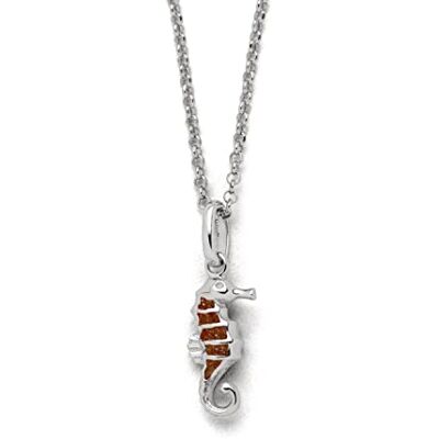 DUR Halskette Seepferd aus 925 Sterling Silber mit Bernstein veredelt, Braun/Silber, 42 cm, K2719 DUR Halskette Seepferd aus 925 Sterling Silber mit Bernstein veredelt, Braun/Silber, 42 cm, K2719