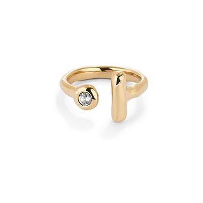 Uno de 50 Offener Ring, 18 Karat vergoldet, mit weißem Topas Uno de 50 Offener Ring, 18 Karat vergoldet, mit weißem Topas