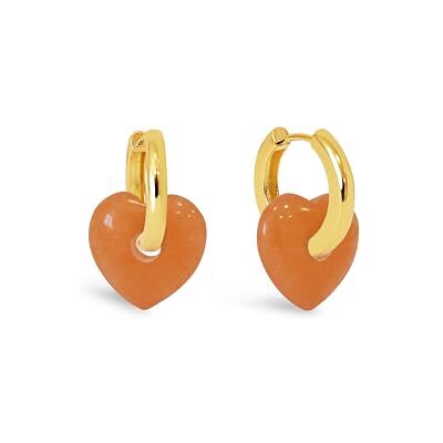 SINGULARU Heart Jade Ohrringe. Messing mit 18 Kt Vergoldeter Beschichtung und Naturstein. Schmuck für Damen. SINGULARU Heart Jade Ohrringe. Messing mit 18 Kt Vergoldeter Beschichtung und Naturstein. Schmuck für Damen.
