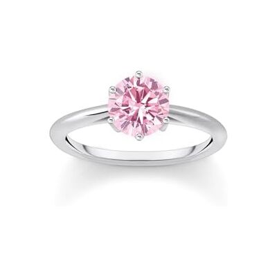 THOMAS SABO 925 Sterling Silver Ring with Pink Brilliant-Cut Stone, Women’s Ring TR2474-051-9-60 THOMAS SABO 925 Sterling Silver Ring with Pink Brilliant-Cut Stone, Women’s Ring TR2474-051-9-60