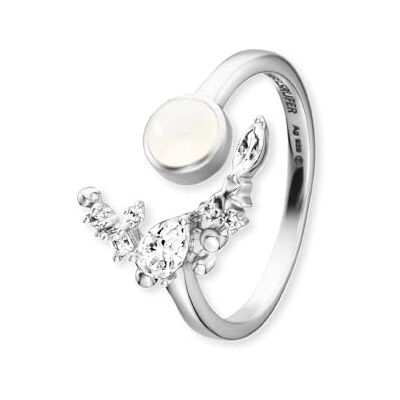 Engelsrufer Damen Ring offen mit Mondstein aus Sterling Silber besetzt mit 7 Zirkonia Steinen größenverstellbar nickelfrei Engelsrufer Damen Ring offen mit Mondstein aus Sterling Silber besetzt mit 7 Zirkonia Steinen größenverstellbar nickelfrei