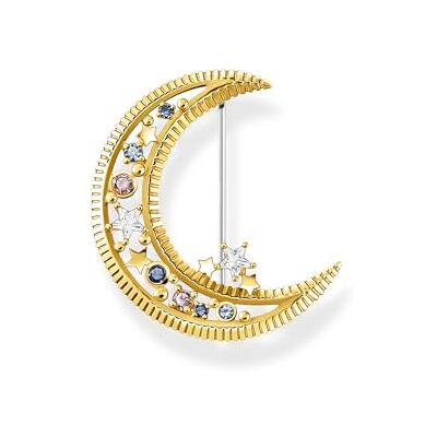 THOMAS SABO Brosche Halbmond mit bunten Steinen gold 925 Sterlingsilber, 750 Gelbgold Vergoldung, Edelstahl THOMAS SABO Brosche Halbmond mit bunten Steinen gold 925 Sterlingsilber, 750 Gelbgold Vergoldung, Edelstahl