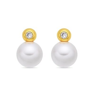 LUXENTER Ohrringe aus Metalllegierung mit weißer Perle, Finish aus 18-karätigem Gelbgold, weiß, mittelgroße Ohrringe, Damenschmuck von Siako LUXENTER Ohrringe aus Metalllegierung mit weißer Perle, Finish aus 18-karätigem Gelbgold, weiß, mittelgroße Ohrringe, Damenschmuck von Siako