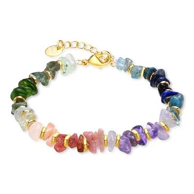 LUXENTER Armband aus Fluorit, 18 Karat Gelbgold Diri, Einheitsgröße, Messing, Flourite LUXENTER Armband aus Fluorit, 18 Karat Gelbgold Diri, Einheitsgröße, Messing, Flourite