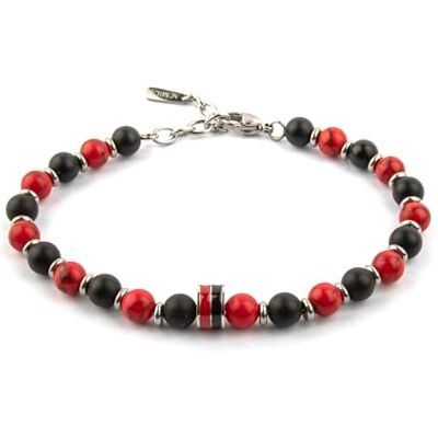 A.C. Milan AC Milan LOWELL Armband aus Stahl und Natursteinen, für Herren, Schwarz und Rot, Einheitsgröße, Taglia Unica, Stein, Kein Edelstein A.C. Milan AC Milan LOWELL Armband aus Stahl und Natursteinen, für Herren, Schwarz und Rot, Einheitsgröße, Taglia Unica, Stein, Kein Edelstein