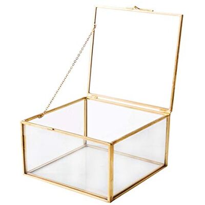 Utopz Goldene Schmuck-Box, Quadratisch, Vintage-Glas-Organizer, Dekorative Box für Heimdekoration, Messing und Klares Glas, 12,7 x 12,7 x 7,6 cm Utopz Goldene Schmuck-Box, Quadratisch, Vintage-Glas-Organizer, Dekorative Box für Heimdekoration, Messing und Klares Glas, 12,7 x 12,7 x 7,6 cm