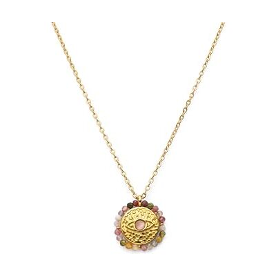 SINGULARU Medallion Stones Eye Halskette. Edelstahl mit 18 Kt Vergoldeter Beschichtung und Naturstein. Schmuck für Damen. SINGULARU Medallion Stones Eye Halskette. Edelstahl mit 18 Kt Vergoldeter Beschichtung und Naturstein. Schmuck für Damen.