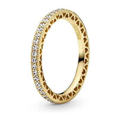 PANDORA Funkeln und Herzen Ring aus 14 Karat vergoldeter Metalllegierung mit Zirkonia kombinierbar mit Schmuck Signature Kollektion Größe: 54 PANDORA Funkeln und Herzen Ring aus 14 Karat vergoldeter Metalllegierung mit Zirkonia kombinierbar mit Schmuck Signature Kollektion Größe: 54