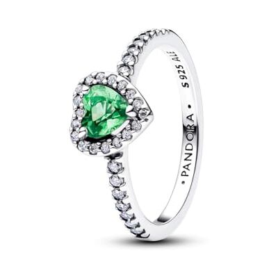 PANDORA Ring Mintgrünes Herz erhaben in 925 Sterling Silber mit grünem Kristall und Cubic Zirkonia, Damen Ring mit Pavé Strahlenkranz und Pavé Ringschiene, stapelbar, Größe: 56, 198421C08-56 PANDORA Ring Mintgrünes Herz erhaben in 925 Sterling Silber mit grünem Kristall und Cubic Zirkonia, Damen Ring mit Pavé Strahlenkranz und Pavé Ringschiene, stapelbar, Größe: 56, 198421C08-56