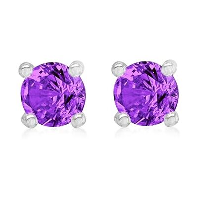 Amazon Ohrstecker aus rhodiniertem Sterlingsilber, Amethyst-Zirkonia, Geburtsstein Februar Amazon Ohrstecker aus rhodiniertem Sterlingsilber, Amethyst-Zirkonia, Geburtsstein Februar