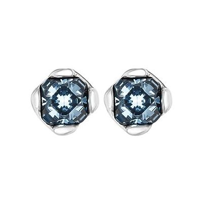 Uno de 50 UNOde50 Sterling Silber plattierte Ohrringe mit blauem facettiertem Kristall mit Würfelverschluss und Logo-Gravur Uno de 50 UNOde50 Sterling Silber plattierte Ohrringe mit blauem facettiertem Kristall mit Würfelverschluss und Logo-Gravur