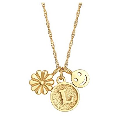 Elli Halskette Silber 925 Vergoldet 24K Blume Smiling Face Buchstaben Anhänger Kette Damen Schmuck Geschenke für Frauen Mädchen Mama Freundin, Festival Silberkette Länge 45 cm Elli Halskette Silber 925 Vergoldet 24K Blume Smiling Face Buchstaben Anhänger Kette Damen Schmuck Geschenke für Frauen Mädchen Mama Freundin, Festival Silberkette Länge 45 cm