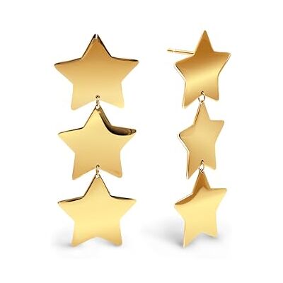 SINGULARU Ohrringe Big Stars. Edelstahl mit 18 Kt Gold-Beschichtung. Hängeohrringe mit Sternen. Silikonverschluss. Schmuck für Damen SINGULARU Ohrringe Big Stars. Edelstahl mit 18 Kt Gold-Beschichtung. Hängeohrringe mit Sternen. Silikonverschluss. Schmuck für Damen