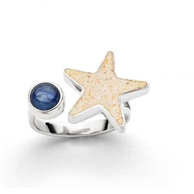 DUR Ring Sandseestern aus 925 Sterling Silber mit Strandsand und Kyanitstein veredelt in der Farbe Silber/Blau, Größe: 52, R5977.52 DUR Ring Sandseestern aus 925 Sterling Silber mit Strandsand und Kyanitstein veredelt in der Farbe Silber/Blau, Größe: 52, R5977.52