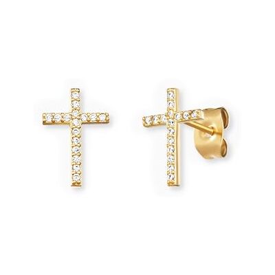 Engelsrufer Damen Kreuz Ohrstecker aus vergoldetem Sterling Silber besetzt mit 32 weißen Zirkonia Steinen Steckverschluss nickelfrei Engelsrufer Damen Kreuz Ohrstecker aus vergoldetem Sterling Silber besetzt mit 32 weißen Zirkonia Steinen Steckverschluss nickelfrei