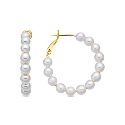 LUXENTER Ohrringe aus Metalllegierung mit weißer Perle, Finish aus 18-karätigem Gelbgold, weiß, Ohrringe für Damen, Rabak LUXENTER Ohrringe aus Metalllegierung mit weißer Perle, Finish aus 18-karätigem Gelbgold, weiß, Ohrringe für Damen, Rabak
