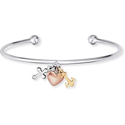 Engelsrufer Damen Armreif aus Sterling Silber und drei Anhängern Tricolor Kreuz Herz Anker individuell größenverstellbar nickelfrei Engelsrufer Damen Armreif aus Sterling Silber und drei Anhängern Tricolor Kreuz Herz Anker individuell größenverstellbar nickelfrei