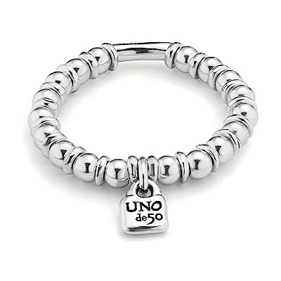 Uno de 50 Armband aus Sterlingsilber mit Perlen und Gummiband, mit einem kreativen Perlendesign, verziert mit dem ikonischen Vorhängeschloss Uno de 50 Armband aus Sterlingsilber mit Perlen und Gummiband, mit einem kreativen Perlendesign, verziert mit dem ikonischen Vorhängeschloss