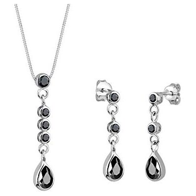 Elli Schmuckset Damen Tropfen mit schwarzen Zirkonia Kristalle 925 Sterling Silber Elli Schmuckset Damen Tropfen mit schwarzen Zirkonia Kristalle 925 Sterling Silber