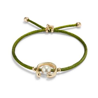 Uno de 50 Armband aus dunkelgrünem Garn mit Muschelperle und 18-karätig vergoldeten Verschlüssen Uno de 50 Armband aus dunkelgrünem Garn mit Muschelperle und 18-karätig vergoldeten Verschlüssen