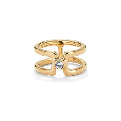 Uno de 50 Doppelring, 18 Karat vergoldet, mit weißem Topas Uno de 50 Doppelring, 18 Karat vergoldet, mit weißem Topas