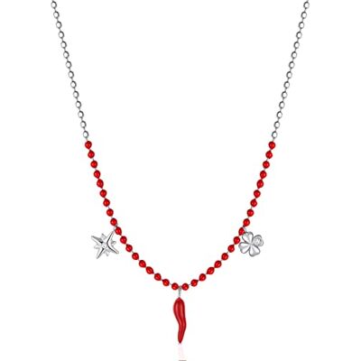 Brosway Chant Halskette für Damen aus 316L Edelstahl mit Zirkonia und Chilli, Kleeblatt und Stern-Anhänger, Länge: 45cm, BAH59 Brosway Chant Halskette für Damen aus 316L Edelstahl mit Zirkonia und Chilli, Kleeblatt und Stern-Anhänger, Länge: 45cm, BAH59