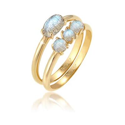 Elli Ring Damen Set Vintage Labradorit Edelstein in 925 Sterling Silber Vergoldet Elli Ring Damen Set Vintage Labradorit Edelstein in 925 Sterling Silber Vergoldet