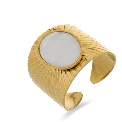 LUXENTER Anleh Ring aus weißem Perlmutt, 18 kt Gelbgold, Metall, Perle LUXENTER Anleh Ring aus weißem Perlmutt, 18 kt Gelbgold, Metall, Perle