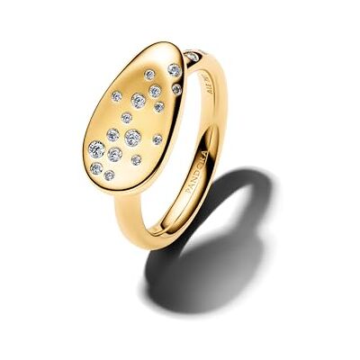 PANDORA Essence Kleiner Steinbesetzter Ovaler Siegelring mit 14K vergoldeter Metalllegierung und Zirkonia, Größe: 54, 164707C01-54 PANDORA Essence Kleiner Steinbesetzter Ovaler Siegelring mit 14K vergoldeter Metalllegierung und Zirkonia, Größe: 54, 164707C01-54